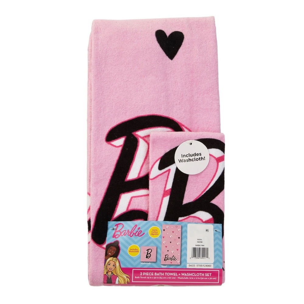 NWT Barbie Kids Cotton Bath Towel and Wash Cloth Set
